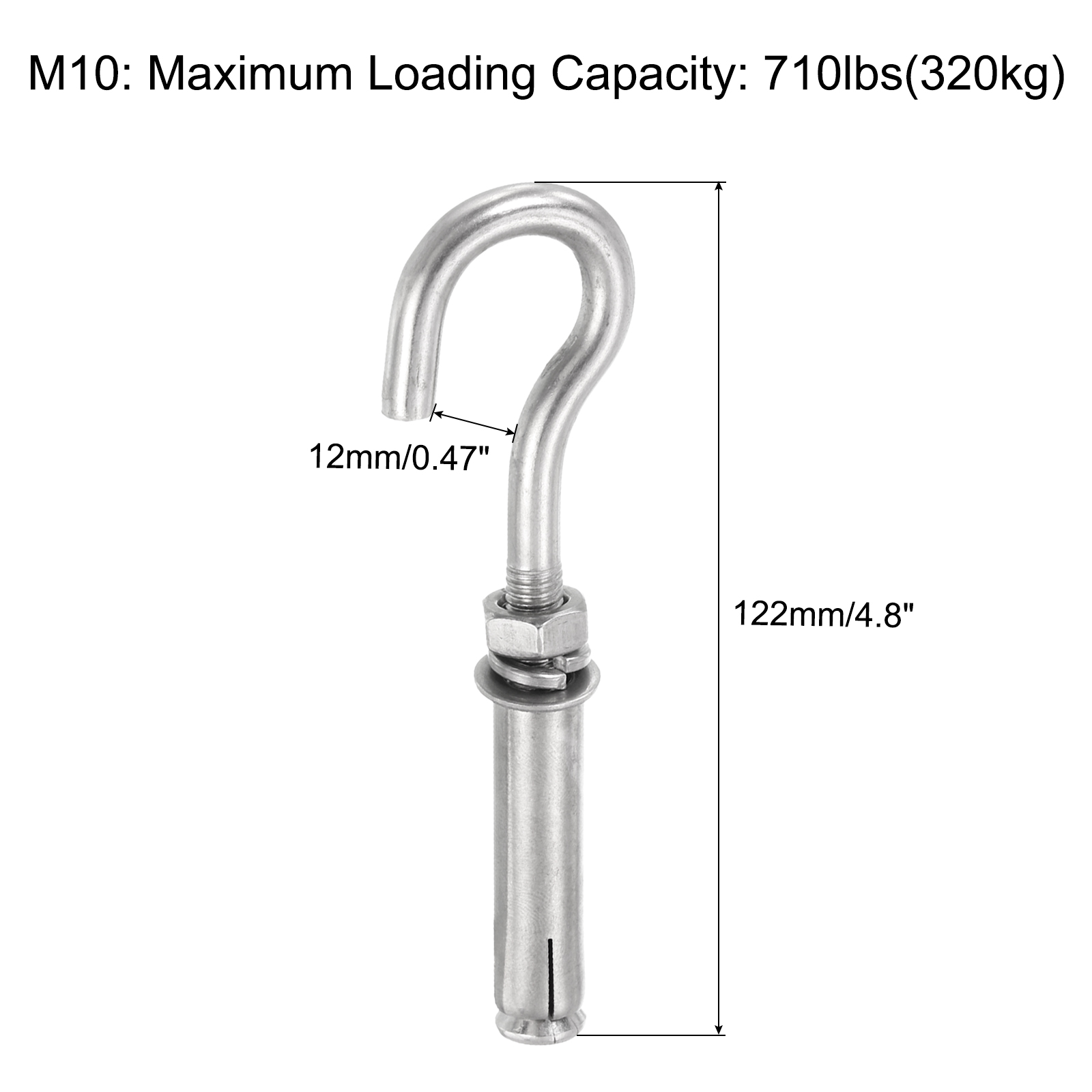 5 Pack M10 304 Stainless Steel Expansion Hook, Small Open Cup Expansion Bolt Screw Concrete Hook