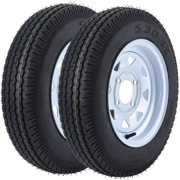 2 Pack 5.30-12 5.30x12 530-12 5.30-12 Trailer Tires with 12'' Rims, 4 Lug on 4'', Load Range C, 6PR, 4 Lug Tire