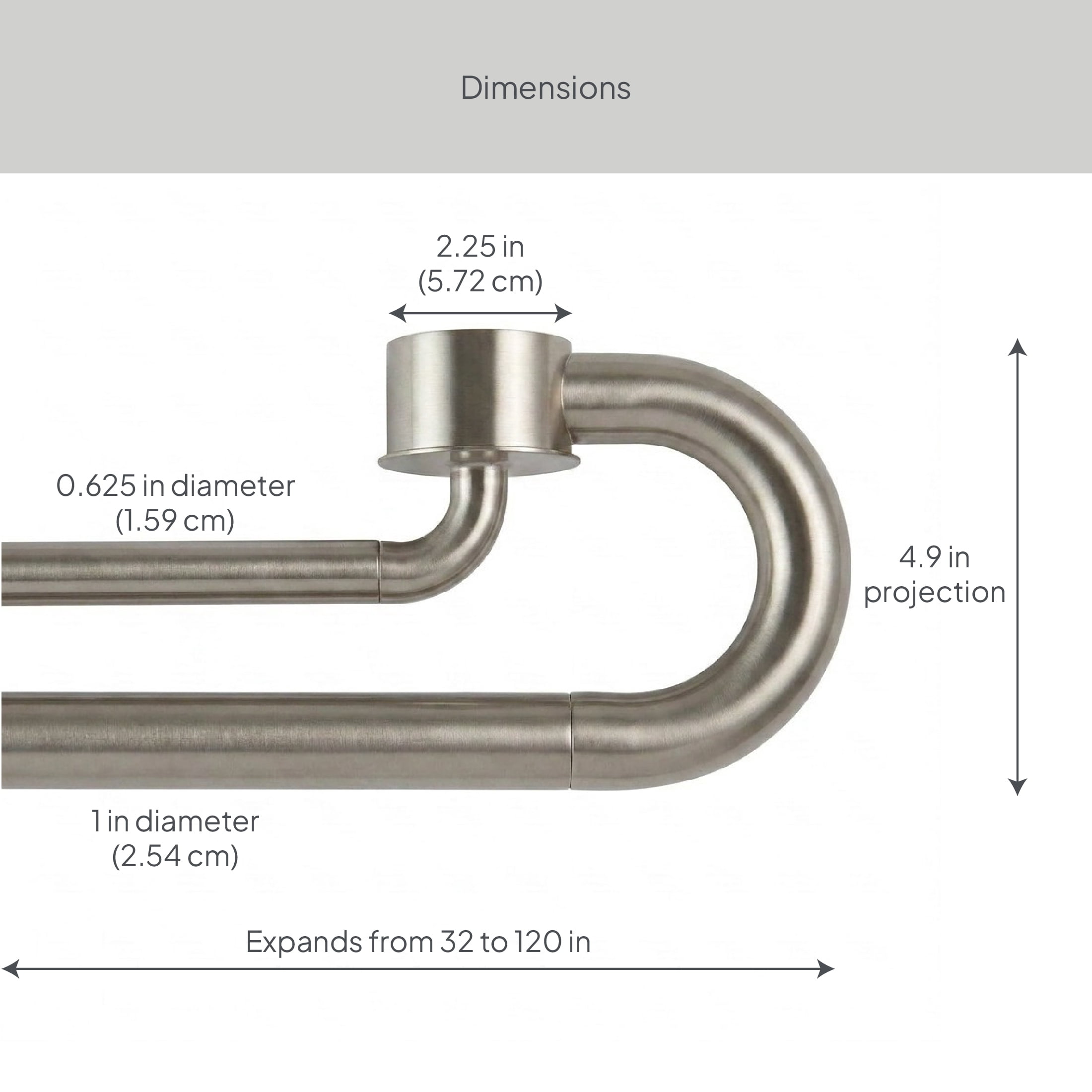 Better Homes & Gardens Satin Nickel Adjustable Double Curtain Rod Set, 1 in and 5/8 in, 32-120 in