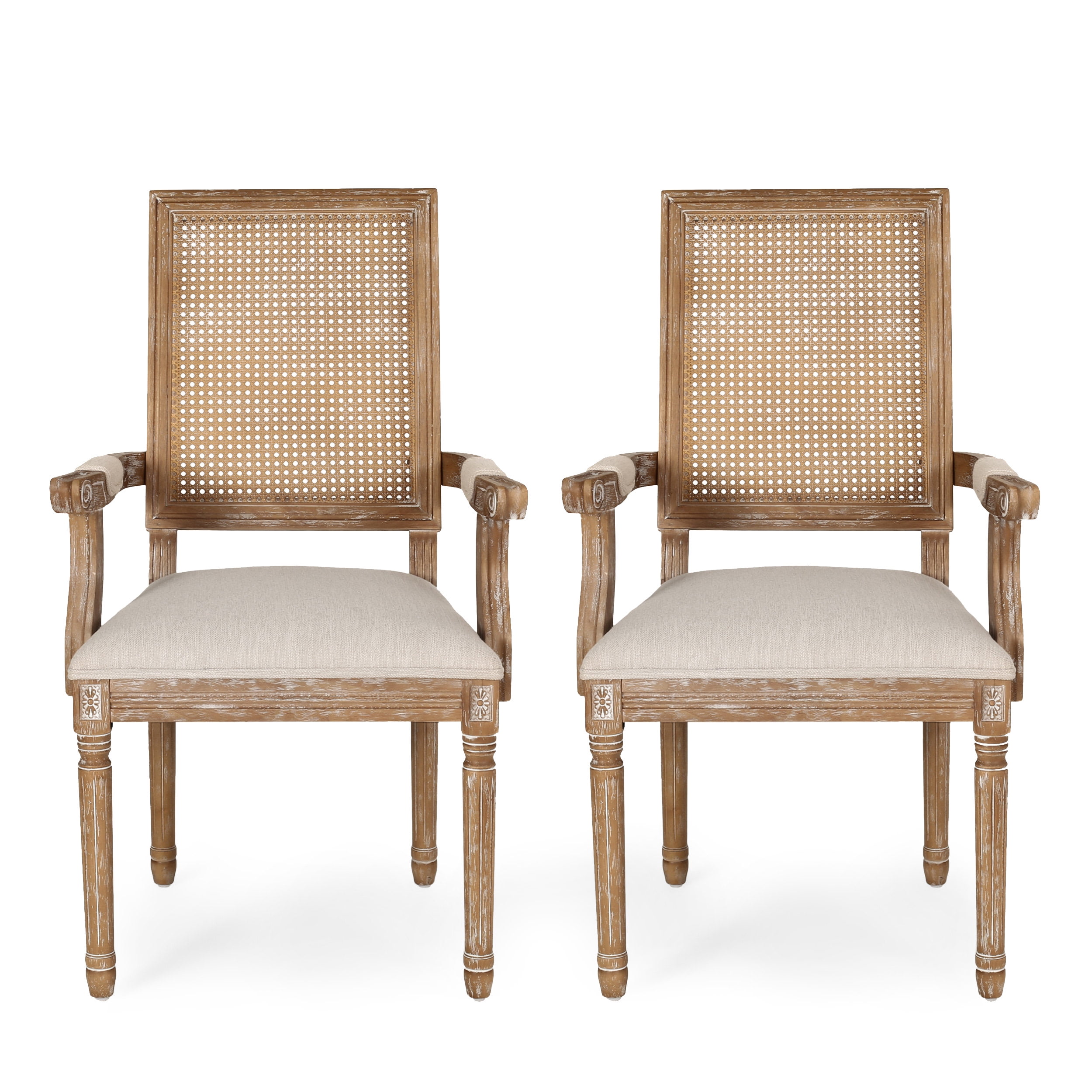 GDF Studio Zentner French Country Upholstered Wood and Cane Upholstered