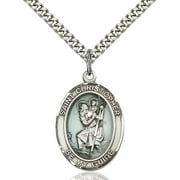 Sterling Silver St. Christopher Pendant 1 x 3/4 inches with Heavy Curb Chain