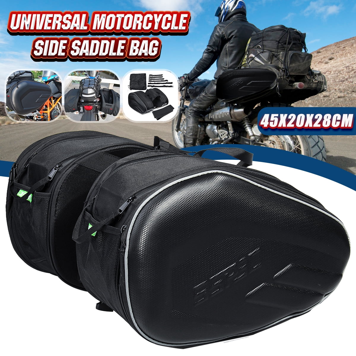 Motorcycle Pannier Bags Luggage Saddle Bag with Rain Cover Universal Black New 