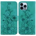 thumbnail image 2 of Allytech Slim Wallet Case for iPhone 14 Pro Max, Premium PU Leather Cover with Fashion Flower Pattern, Card Slots & Kickstand Magnetic Clasp Shockproof Dustproof Case with Lanyard - Green, 2 of 8