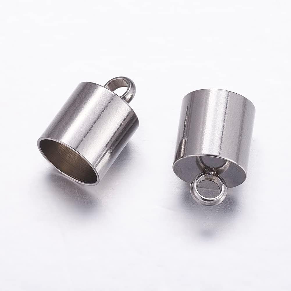 100Pcs 304 Stainless Steel Column Cord Ends End Caps 7mm Inner Diameter Smooth End Caps Terminators Cord Finding for Jewelry Making Stainless Steel Color