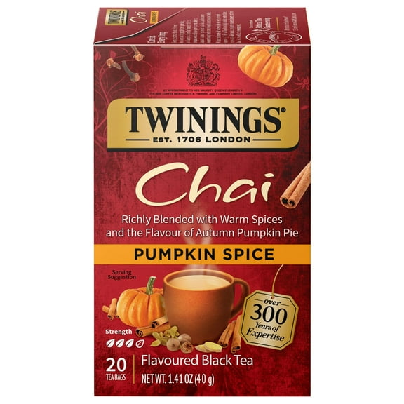 Pack of 2 - Twinings Pumpkin Spice Chai Black Tea Individually Wrapped Bags, 20 Count (Pack Of 1), Warm, Spicy & Aromatic, Caffeinated, Enjoy Hot Or Iced