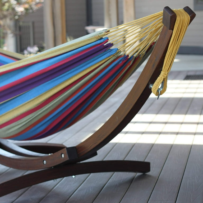 Vivere, Double Cotton Hammock, Tropical 8ft with Solid Pine Arc
