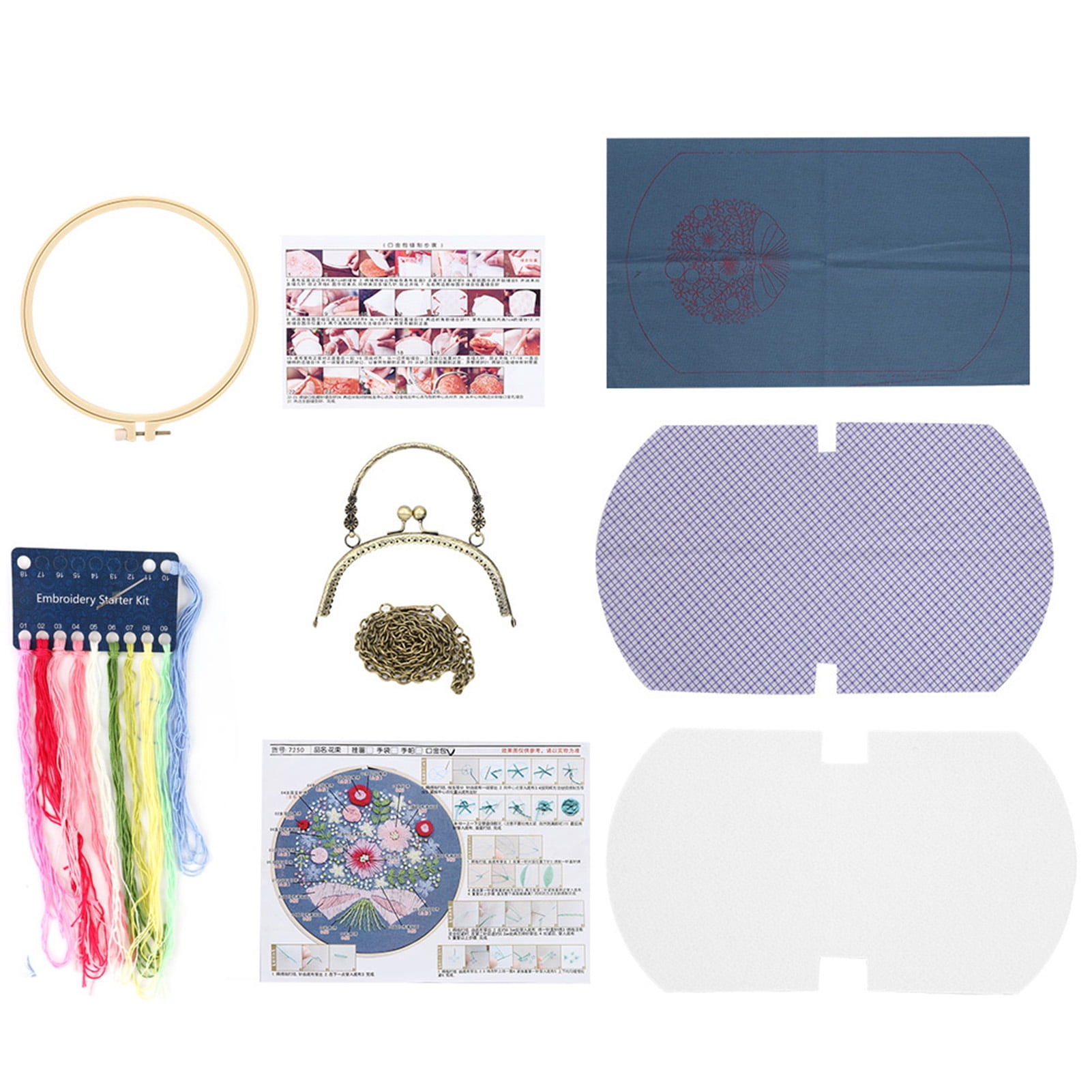 Purse Frame Bag, Large Capacity Practical DIY Embroidery Bag Stable  For Friends For Gift Flower Pattern