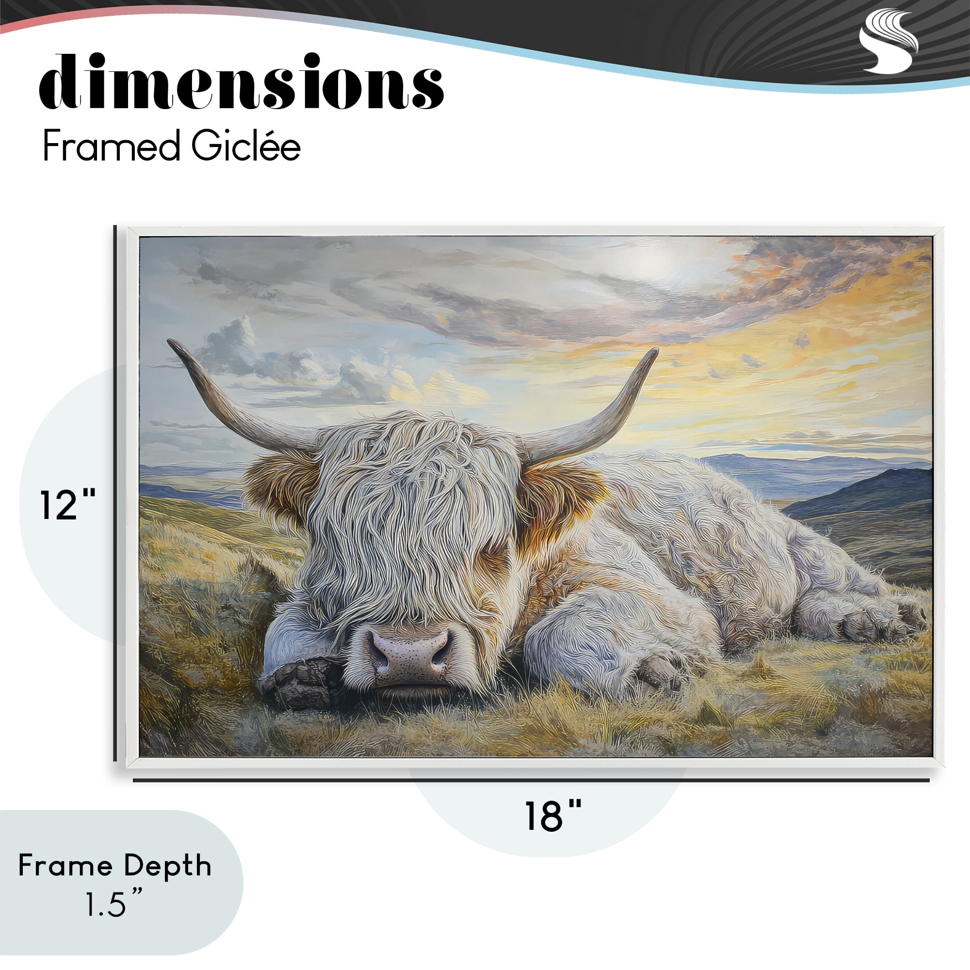Stupell Industries Sleeping Highland Cow Pastoral White Framed Giclee Art, design by The Wands Want