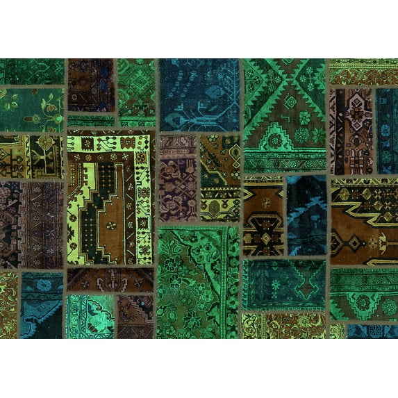 Ahgly Company Machine Washable Indoor Rectangle Oriental Turquoise Blue Modern Area Rugs, 5' x 8'