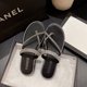 thumbnail image 1 of Sandalias deslizantes para mujer, chanclas blancas y negras con diamantes de imitación de cristal para mujer, zapatos de tacón bajo grueso para mujer, sandalias de verano 2023 para mujer37 Gao Jinjia LED, 1 of 2