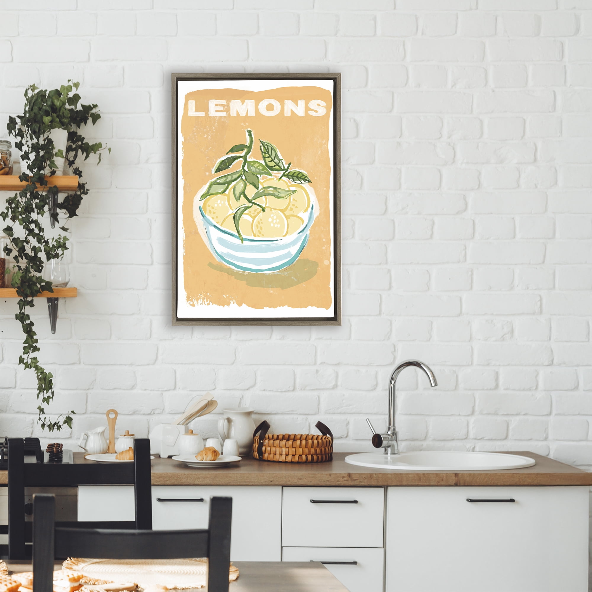 Stupell Industries Lemon Twist Motif Brown Framed Floater Canvas Wall Art, design by Chad Barrett