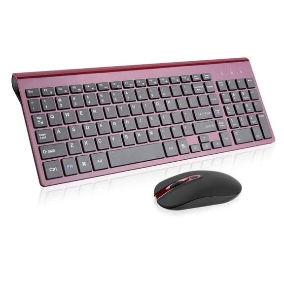 Wireless Keyboard Mouse Combo, Cimetech Compact Wireless Keyboard and Mouse Set 2.4G USB Ultra-Thin Sleek Design for PC/Laptop/Windows(Wine Red)