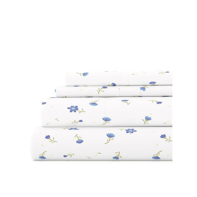 Juego de Sábanas Antiarrugas Ultrasuaves y Transpirables: Estampado Floral de Granja Azul Claro para Ropa de Cama Tamaño King de Comfort Canopy