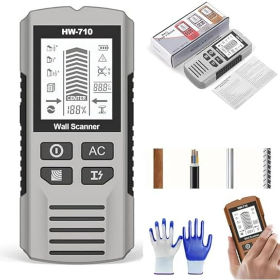 Multifunctional Handheld Metal & Wall Detector, 5 in 1 Stud Finder Scanner with HD LCD Display, Portable Wire Pipe Power Scanner, Accurate Positioning, for Detecting Metal, Cables & Wood (Sliver)