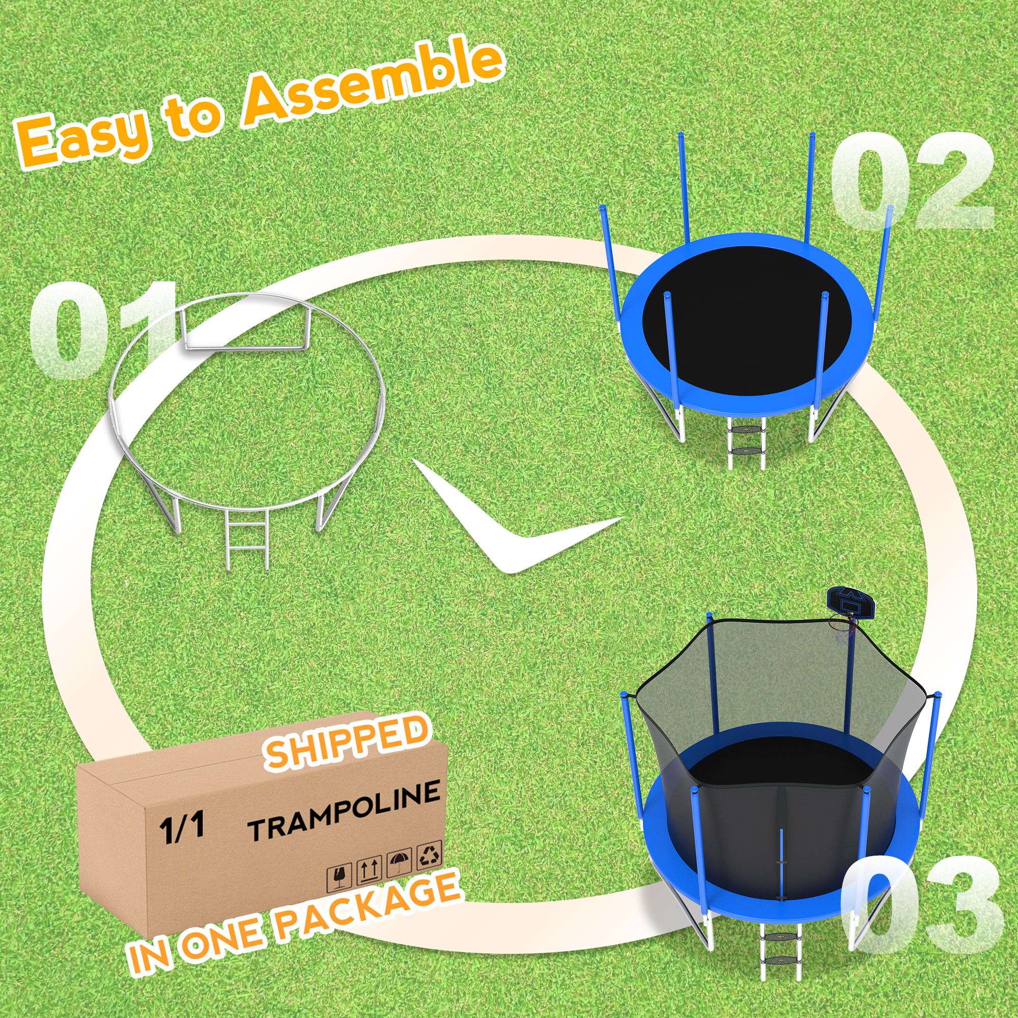 XMIKA Trampolines for Kids, 10FT 14FT 16FT Outdoor Trampolines with Safety Enclosure Net, Basketball Hoop, Ladder, 1000LBS Round Heavy Duty Recreational Backyard Trampoline for Adults, Anti-Rust