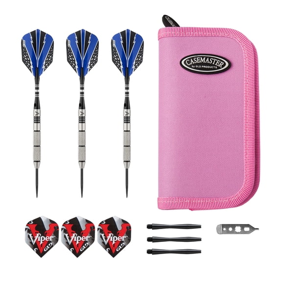 Viper Cold Steel Tungsten Steel Tip Darts 21 Grams and Casemaster Deluxe Pink Nylon Dart Case