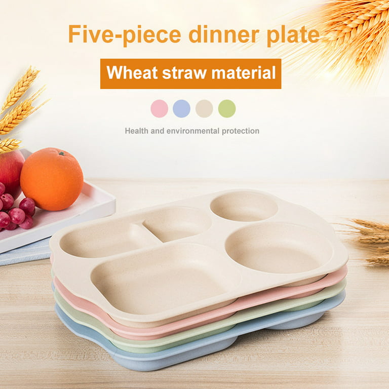 Wheat Straw Divided Plates, 5 Compartment Plates Reusable, Plastic School  Lunch Tray with Dividers for Adults, Food Section Plates Diet Dinner  Serving