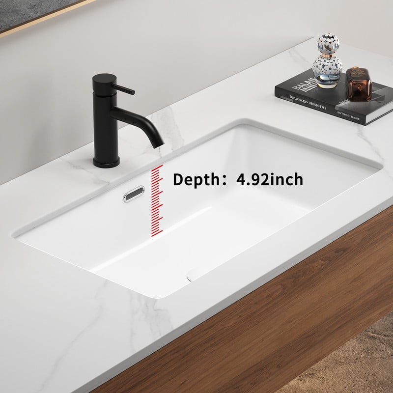 TICOZE Modern White 28 Inch Undermount Kitchen Sink, Fireclay Bathroom Sink Vanity Sink Style, Large Single Bowl Ceramic Sink with Overflow