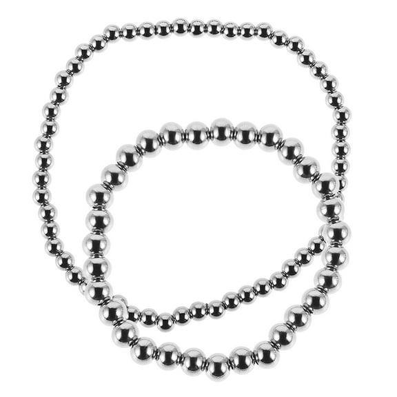 OFFIGAM Titanium Steel Bead Bracelet Set for Men & Women, Glossy Finish, Stylish Jewelry Accessories, 2 Pieces