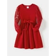 thumbnail image 2 of Family Matching Red Lace Long-sleeve Spliced Rib Knit Belted Dresses And Sets, 2 of 9