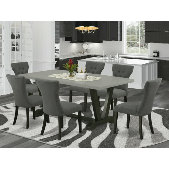 Vintage 7-Piece Dining Set - Hardwood Table6 Elegant Chairs - Mahogany Finish
