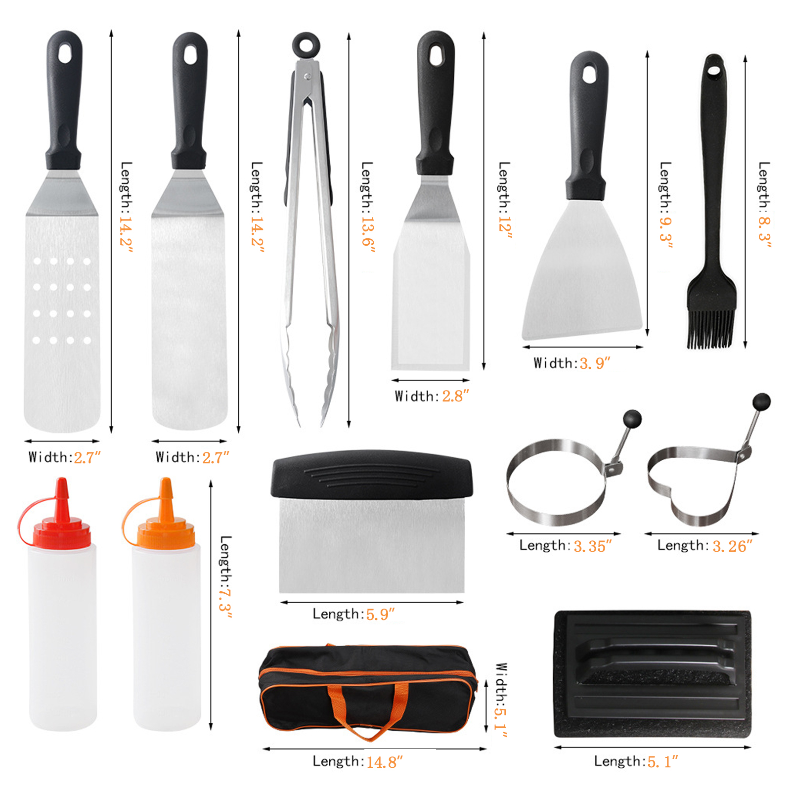13 PCS Griddle Accessories Kit, Flat Top Grill Accessories Set for Blackstone and Camp Chef, Professional Grill Spatula Set with Melting Dome, Burger Press for Outdoor BBQ Cooking