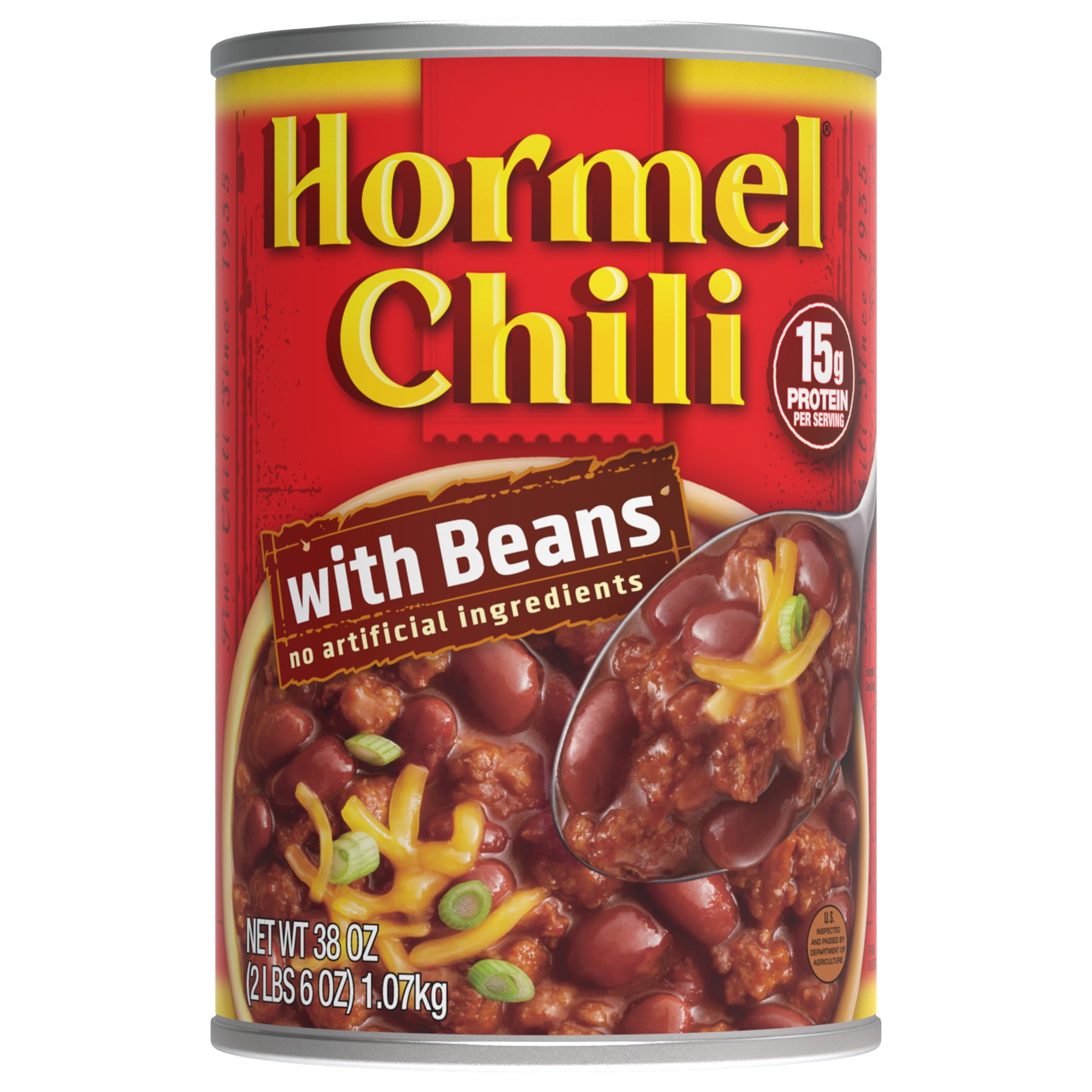 (12 pack) HORMEL Chili with Beans Canned Chili, Shelf-Stable, Large 38 oz Steel Can