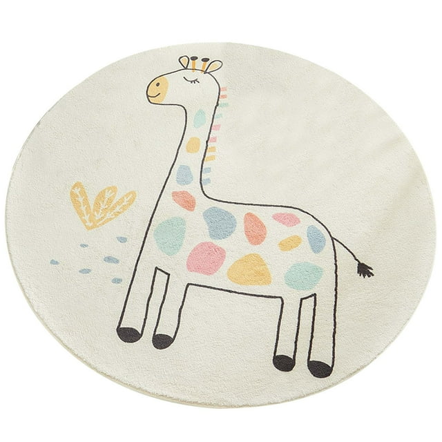 36-Inch Round Non-Slip Animal Print Rug for Living Room, Bedroom, Nursery Coffee Table Mat Soft Faux Fur Floor Decor
