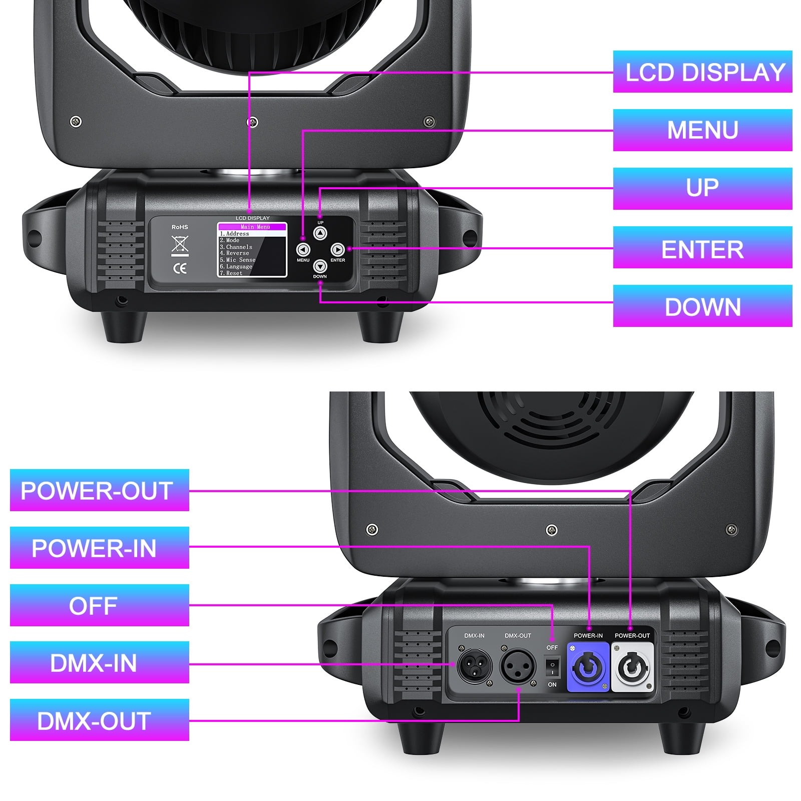 19x15W RGBW Wash Zoom Beam Moving Head Spotlight LED Stage Light DMX DJ Party Show Wedding - 4 Pack