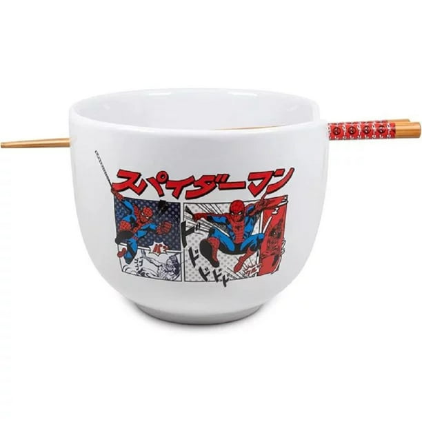 Silver Buffalo Marvel SpiderMan Ceramic Ramen Noodle Rice Bowl with Chopsticks Microwave Safe
