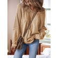 thumbnail image 4 of Womens Sweatshirt Oversized Casual Crewneck Long Sleeve Pullover Off the Shoulder Waffle Knit Tops Camel Color XL, 4 of 5
