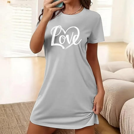 Women s Nightgown Round-neck Chemise Sleepwear Lace Nightwear Soft Lingerie for Women  3- Gray  Large