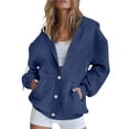 thumbnail image 1 of Sudadera con Capucha y Cremallera para Mujer, Forro Suave, Ideal para el Invierno. Sudadera Informal Gran Tamaño con Botones en la Parte Delantera. Azul Marino L, 1 of 7