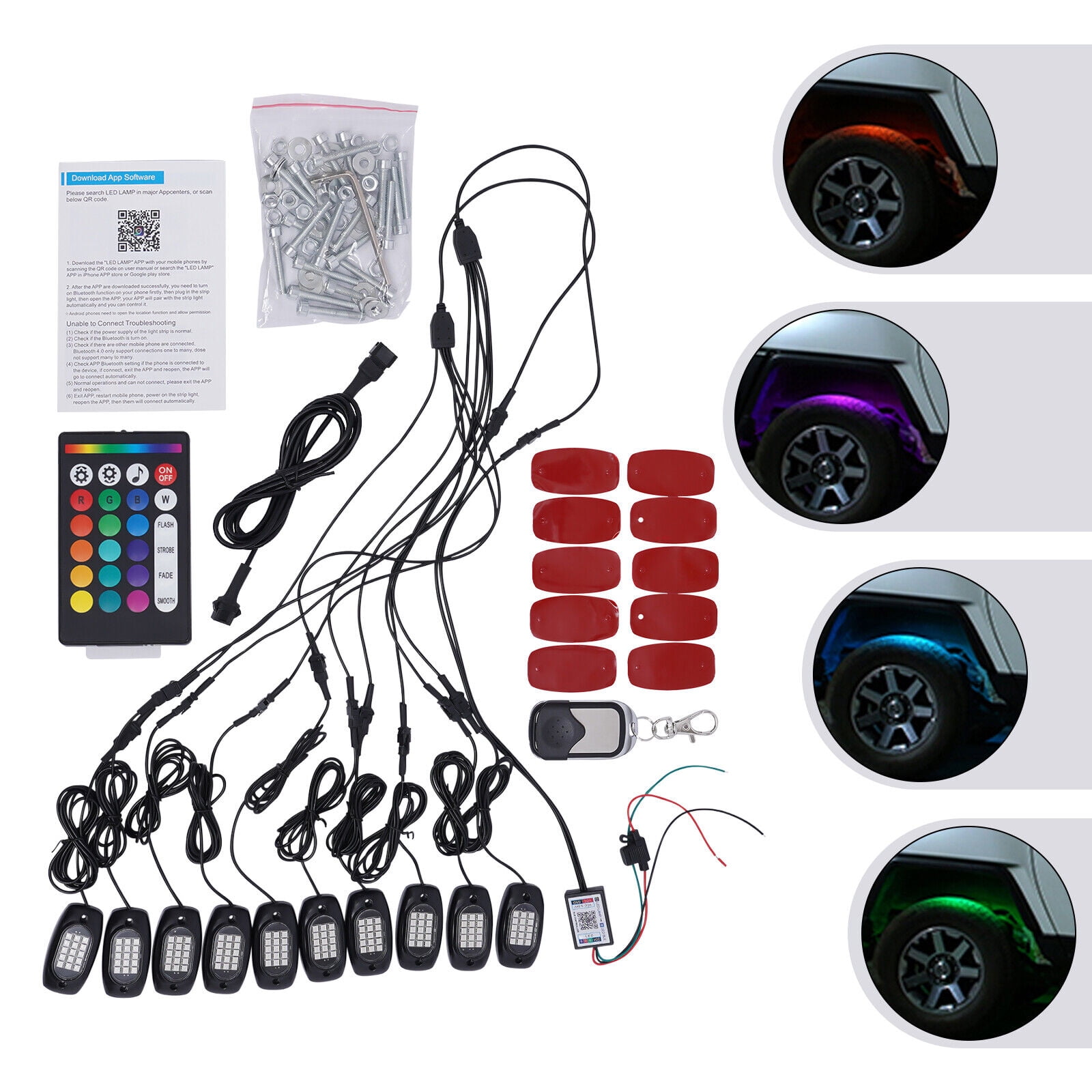 LED Rock Lights Kit 10 Pods Underbody Neon Music Light Wireless APP Control