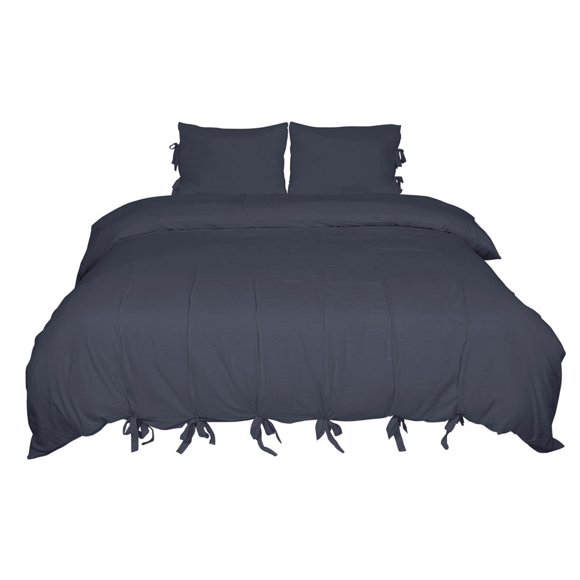 Washed Cotton Bedding Set Comforter Duvet Cover Pillowcase Navy Blue King