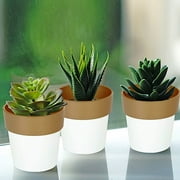 BalsaCircle 3 Pieces 3" White Antique Metallic Round Plastic Flower Plant Pots