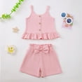 thumbnail image 2 of CAUYDY Baby Girl Summer Clothes Set 0 6 12 18 24 Months 2T 3T Print Short Sleeve Crew Neck T-Shirts and Elastic Waist Shorts 2Pcs Outfits For 1t 2t 3t 4t 5t 6t (Sizes 2-3 Years,D01-Pink), 2 of 5