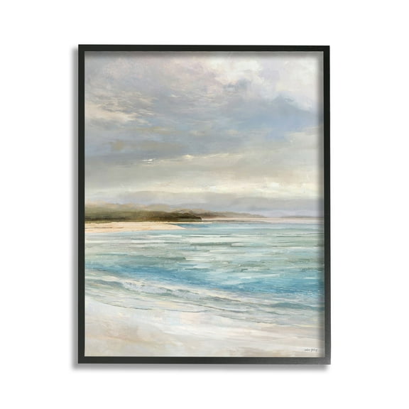 Stupell Industries Overcast Beach Scenery Landscape Painting Black Framed Art Print Wall Art, 11 x 14