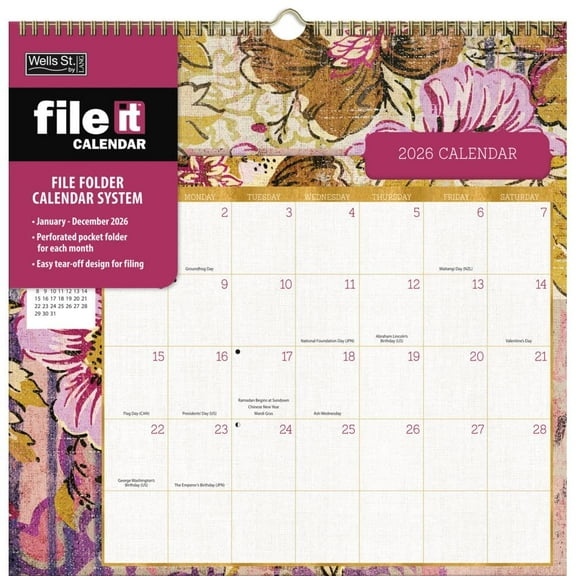 Wells Street by Lang, Patina Vie File It 2026 Wall Calendar, 12'' X 12.13'', 12-Month Calendar with Stapled Binding