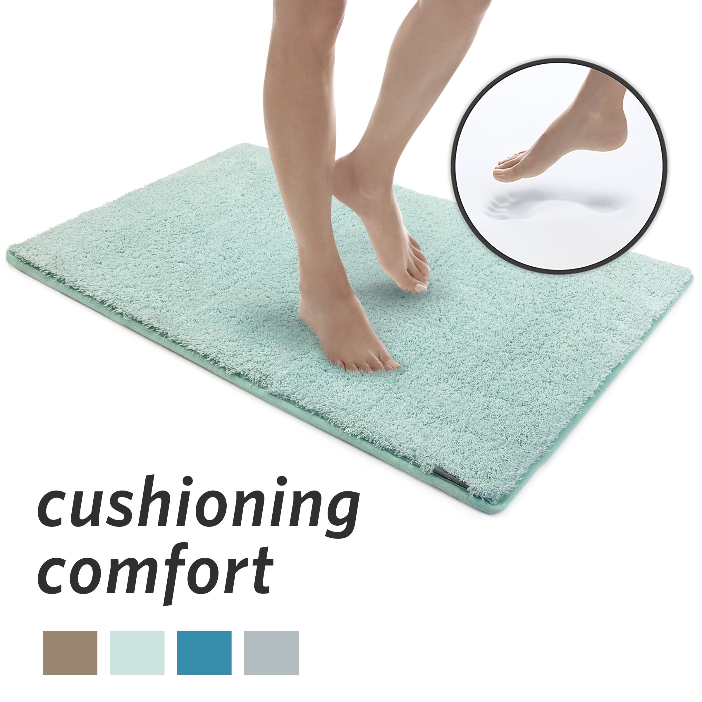 Microdry Blue Memory Foam/Microfiber/Polyester NonSlip Bath Mats, 34