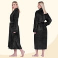 thumbnail image 4 of PAVILIA Plush Fleece Robe for Women, Soft Cozy Long Bathrobe with Satin Waffle Trim, Warm Lightweight Spa Robe, Housecoat with Pockets & Tie Belt, Black, S/M, 4 of 10
