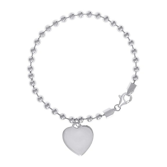 925 Sterling Silver Womens Love Heart Charm Beaded Bracelet 7.5 Inch 21.7x17.8mm Wide Charm Bracelet for Women
