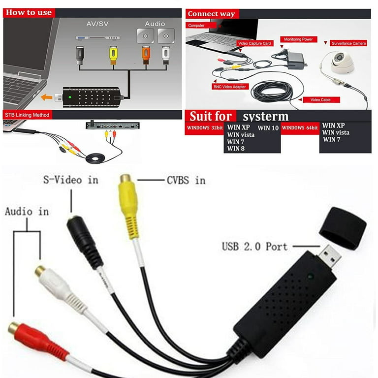VHS to Digital Converter USB 2.0 Video Audio Capture Card Box VCR DVD TV To  Digital Adapter 