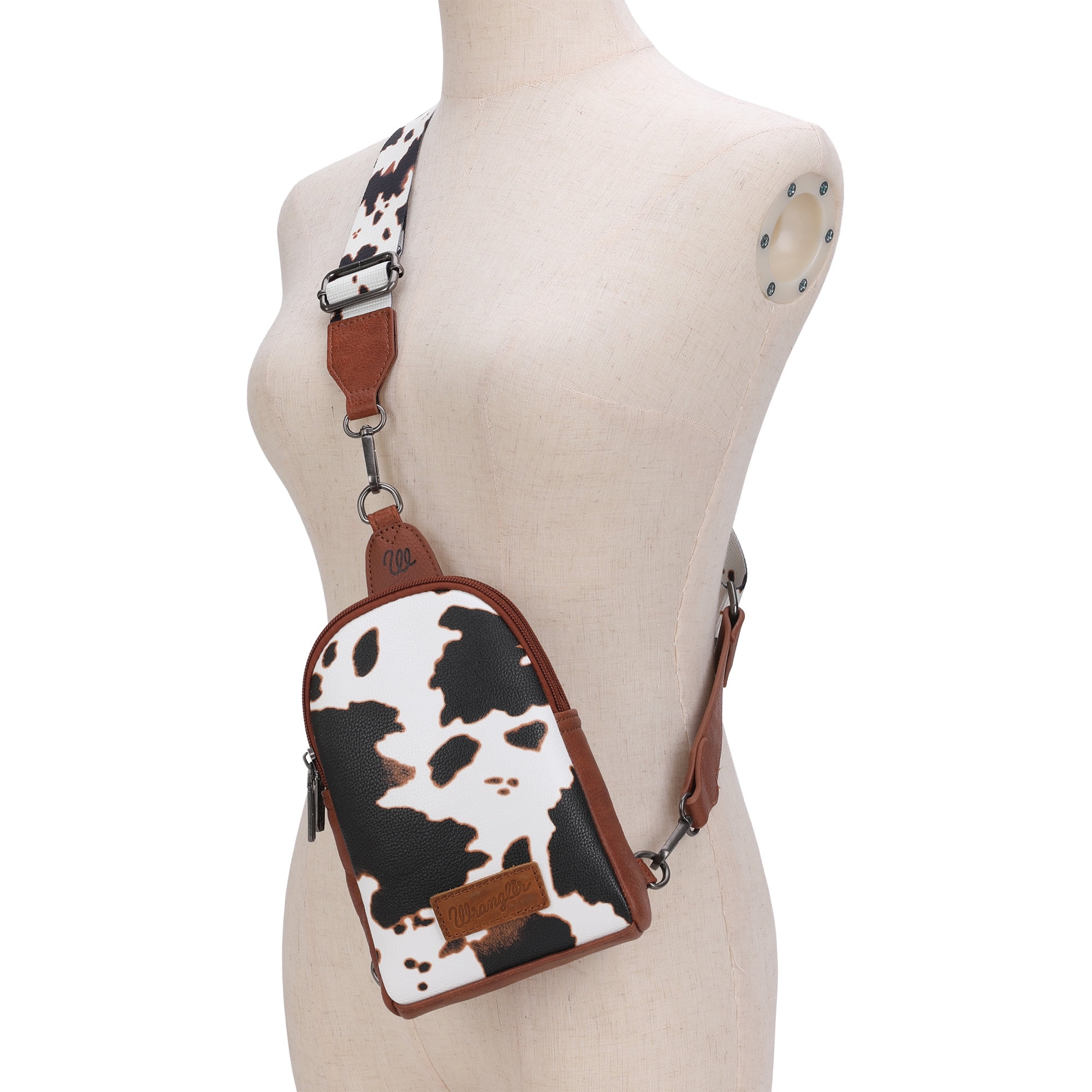 Wrangler Cow Print Crossbody Bags for Women Western Sling Bag with Adjustable Starp Cross Body Purse, Brown