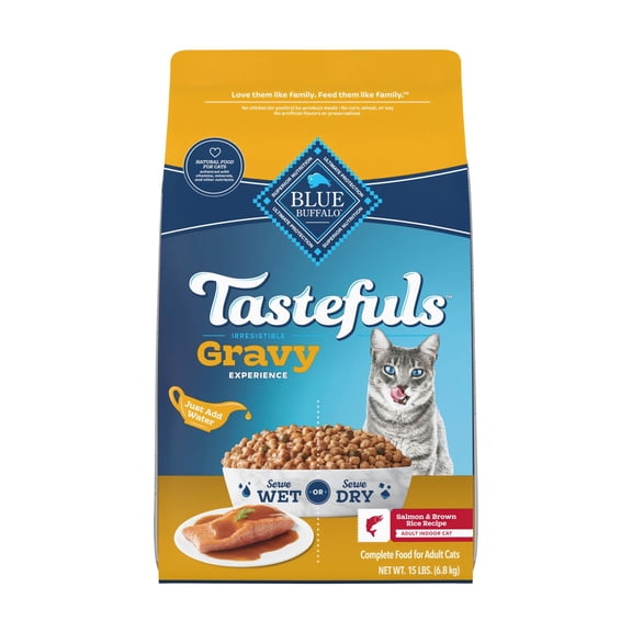 Blue Buffalo Tastefuls Irresistible Gravy Experience Salmon Adult Indoor Cat Dry Food, 15 lbs.