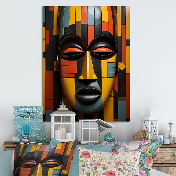 Designart "Tribal Mask African Kente II" African Tribal Metal Wall Art