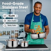 Coliware Pots and Pans Set, 5Pcs Stainless Steel Cookware Sets with Stock Pots Saucepans Frying Pans, Non-Stick Commercial Cooking Set Compatible with All Stovetops, Dishwasher Safe