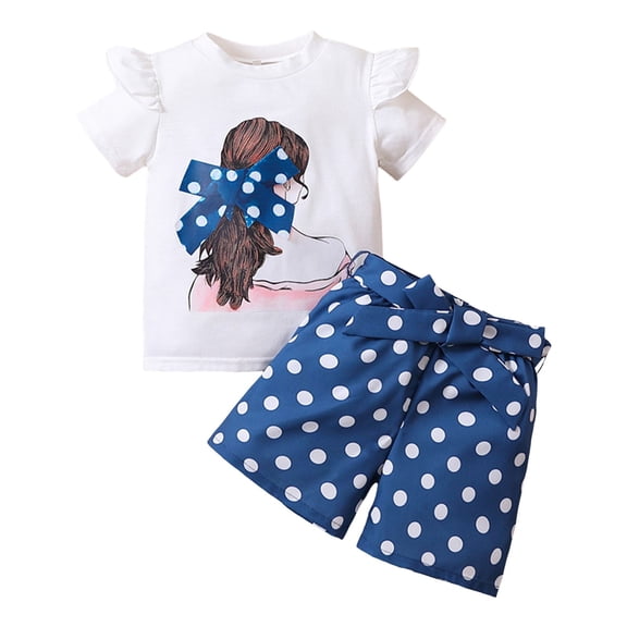 Gubotare Cute Summer Outfits for Girls Girls Summer T-Shirt and Shorts Set with Side Pockets 3T 4T (Blue,3-4 Years)