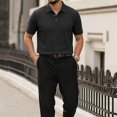 thumbnail image 2 of Hearthz Mens Polos Short Sleeve 3 Buttons Lapel Golf Polos for Men Textured Knit Mens Golf Polo Shirts Tennis Shirt Black L, 2 of 7