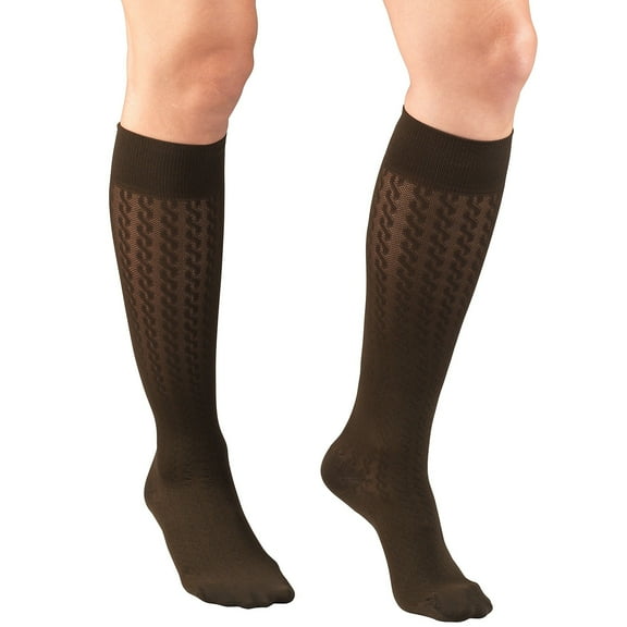 Truform Women's Trouser Socks Dress Style Cable Pattern: 15-20 mmHg L BROWN (1975BN-L)